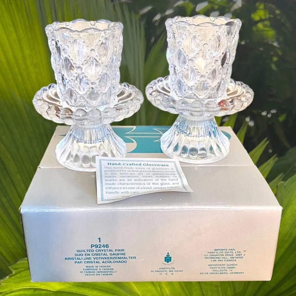 PARTY LITE LIKE NEW QUILTED CRYSTAL PAIR VOTIVE HOLDER CANDLE STICK BALL - Picture 1 of 10